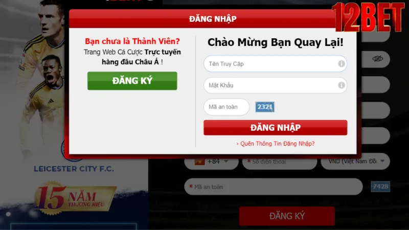 Hướng dẫn đăng nhập tài khoản tại 12Bet