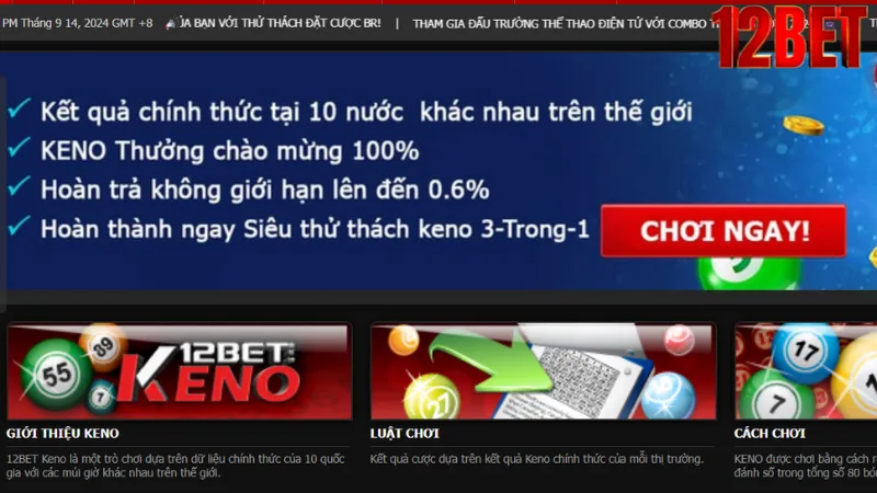 Giới thiệu một số loại kèo Keno có tại 12Bet 